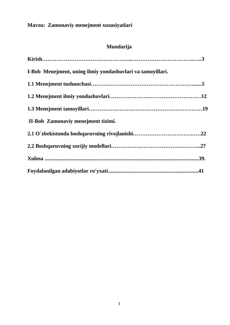 Zamonaviy menejment xususiyatlari 1