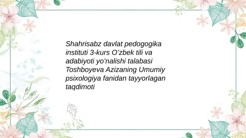 Yoshlik davrining psixologik xususiyatlari 1
