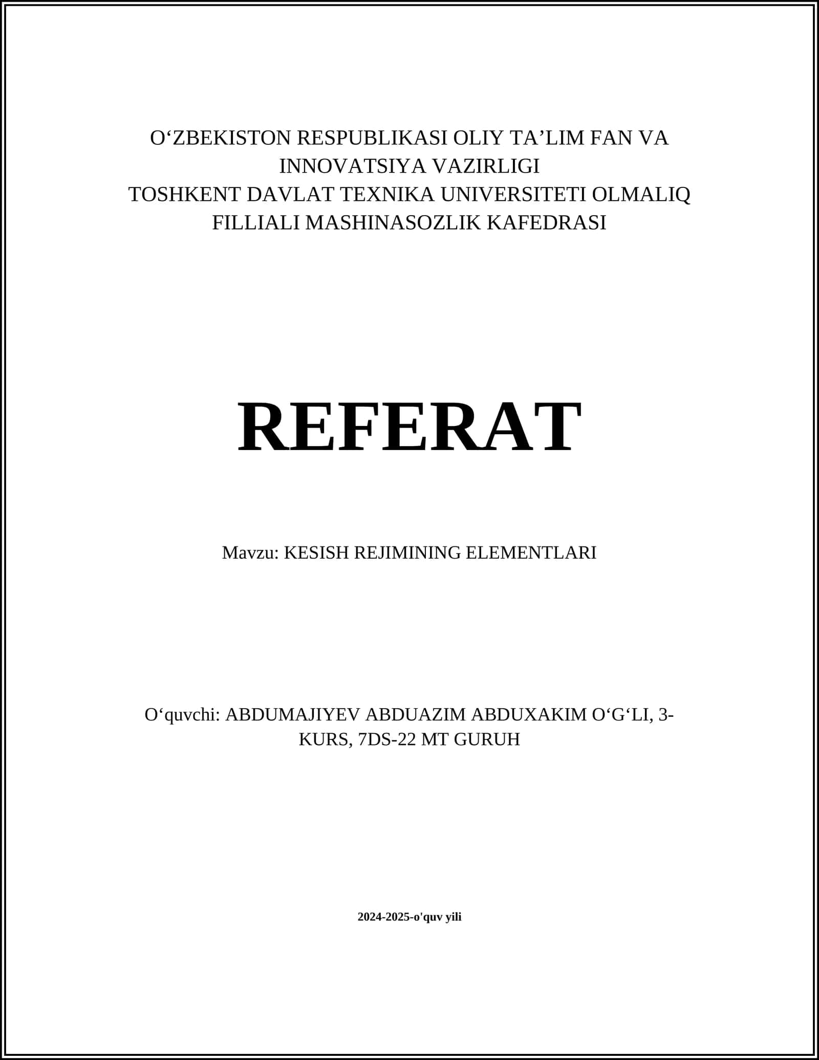 KESISH REJIMINING ELEMENTLARI 1