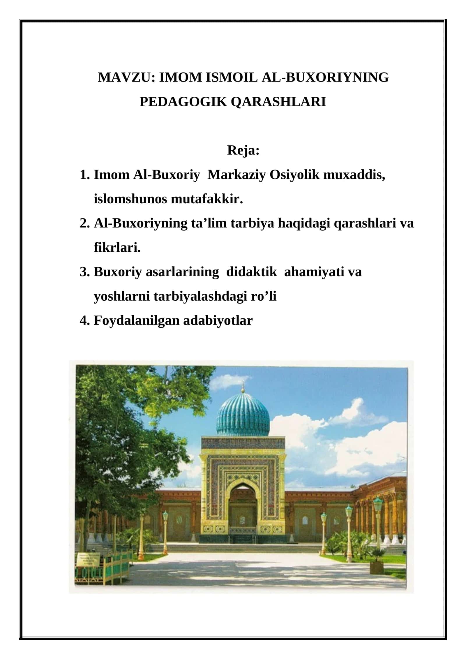 IMOM ISMOIL AL-BUXORIYNING PEDAGOGIK QARASHLARI 1