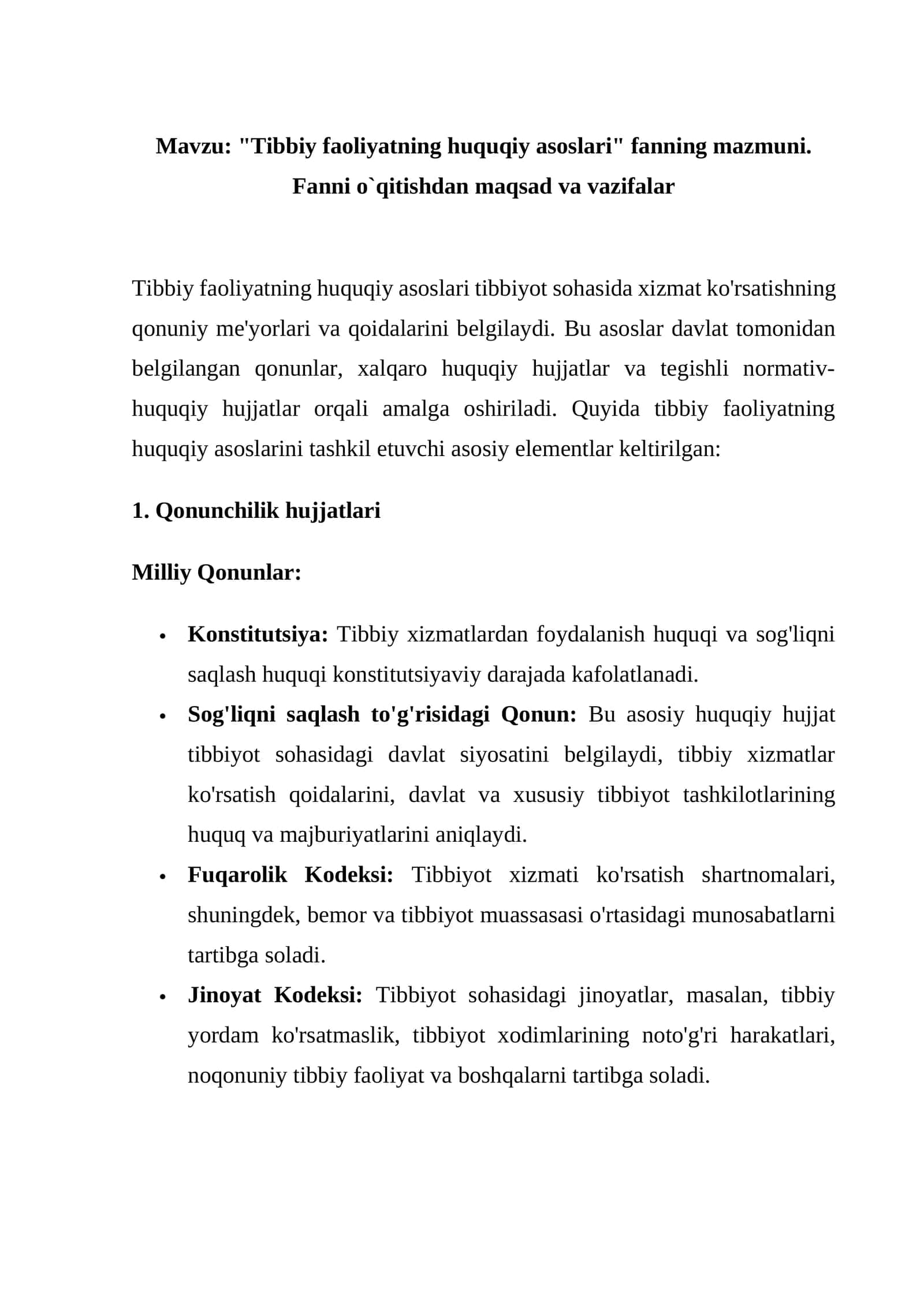 Tibbiy faoliyatning huquqiy asoslari 1