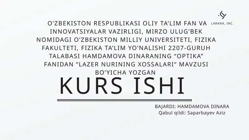 "LAZER NURINING XOSSALARI“ 1
