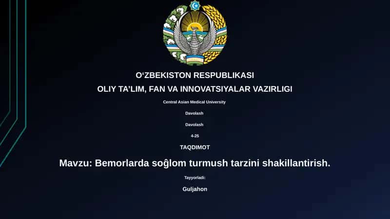 Bemorlarda soĝlom turmush tarzini shakillantirish 1