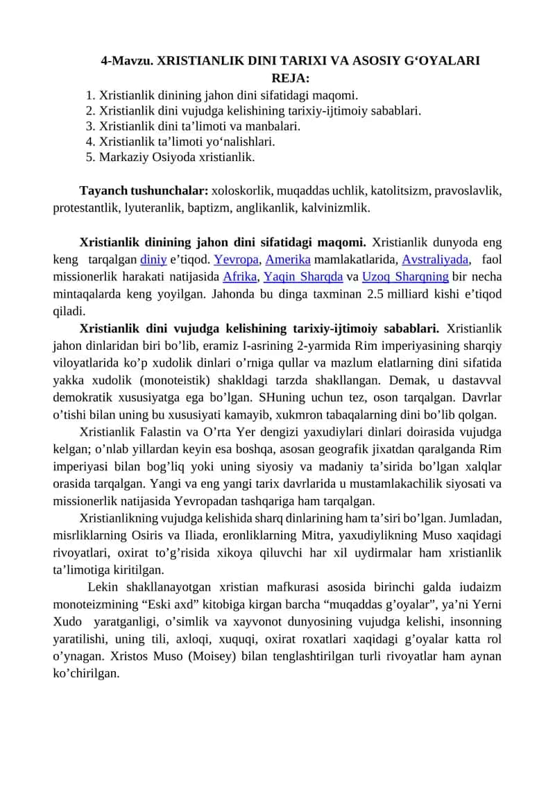 XRISTIANLIK DINI TARIXI VA ASOSIY G‘OYALARI 1