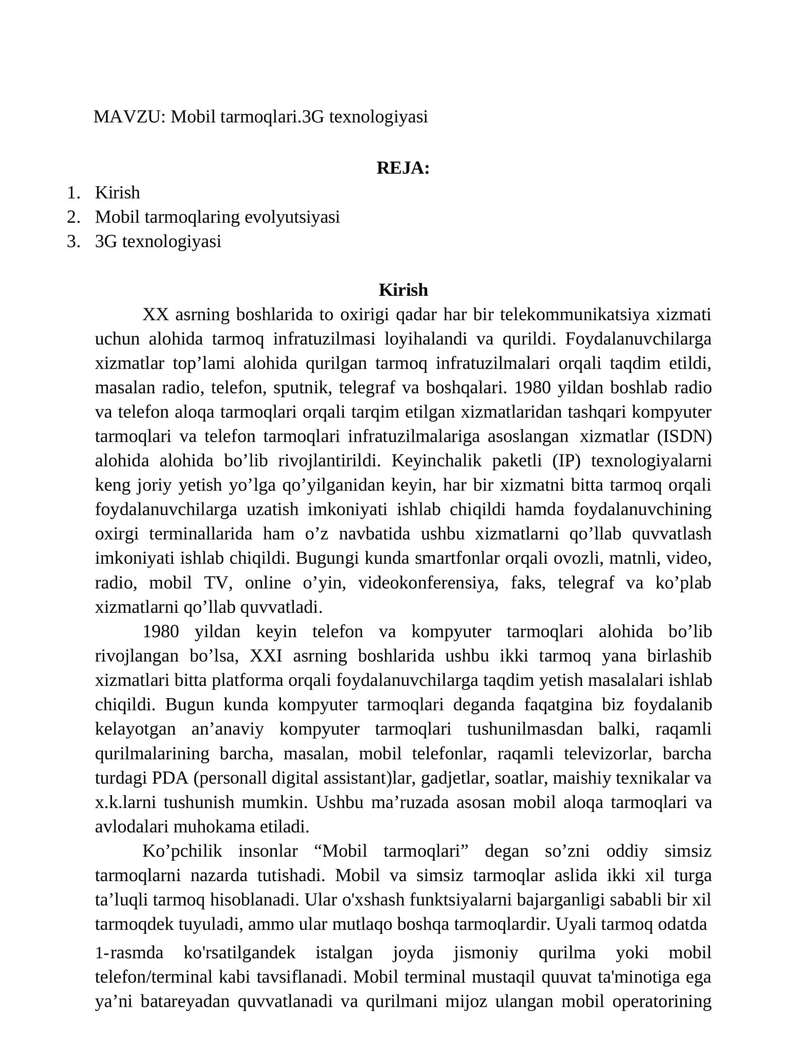 Mobil tarmoqlari.3G texnologiyasi 1