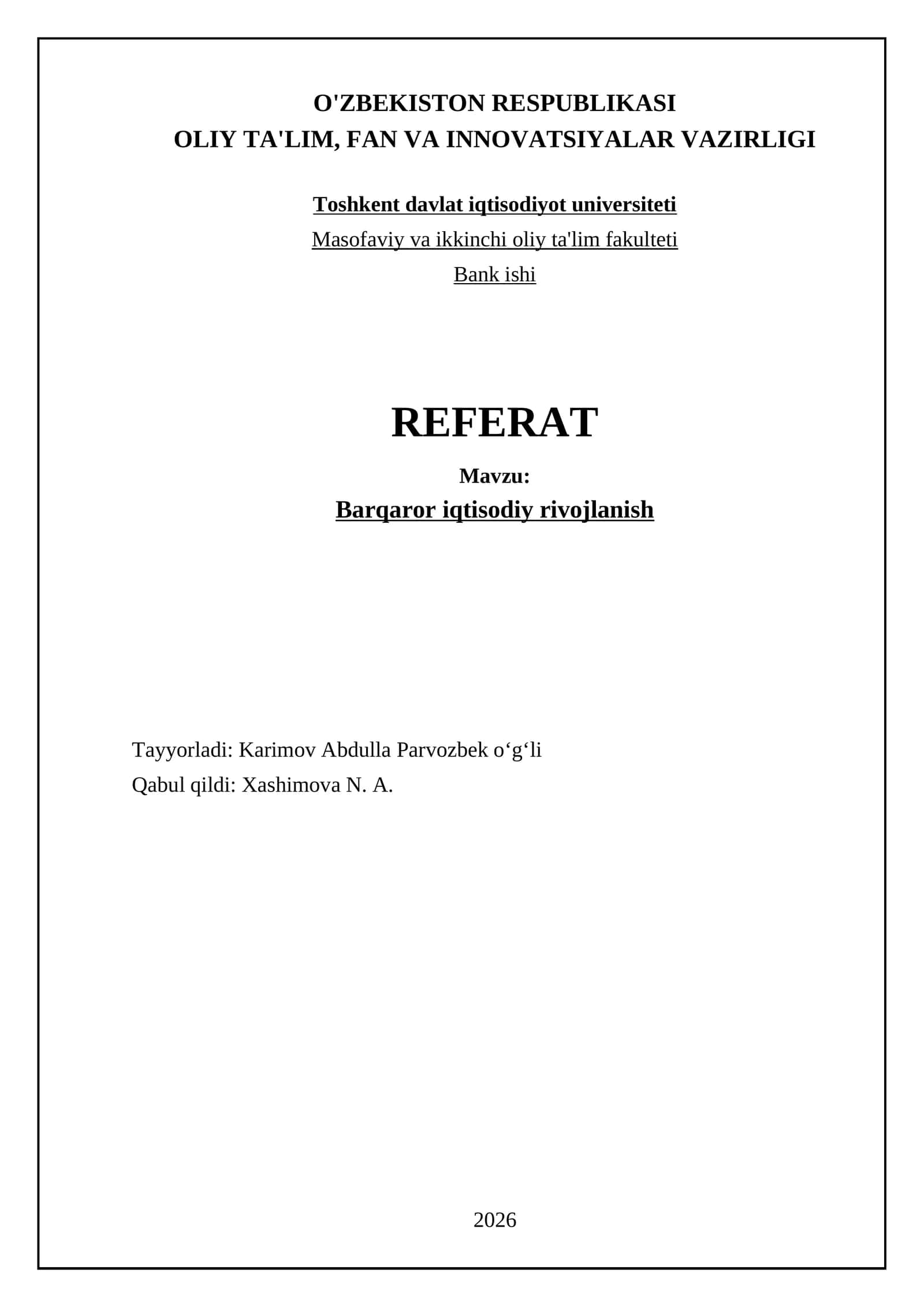 Barqaror iqtisodiy rivojlanish 1