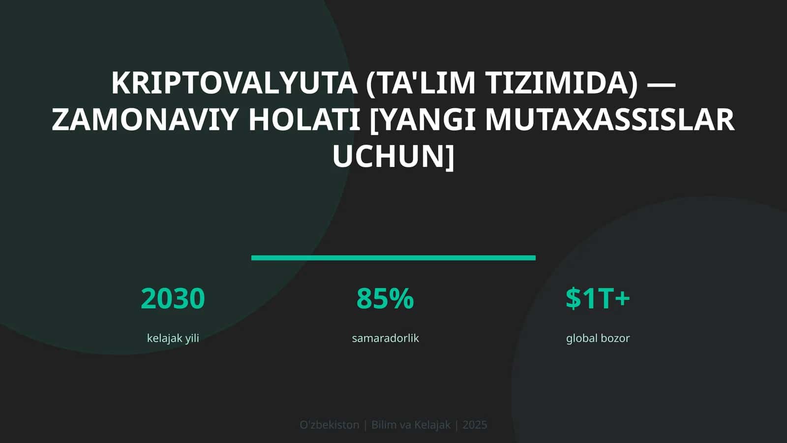 KRIPTOVALYUTA (TA'LIM TIZIMIDA) — ZAMONAVIY HOLATI [YANGI MUTAXASSISLAR UCHUN] 1