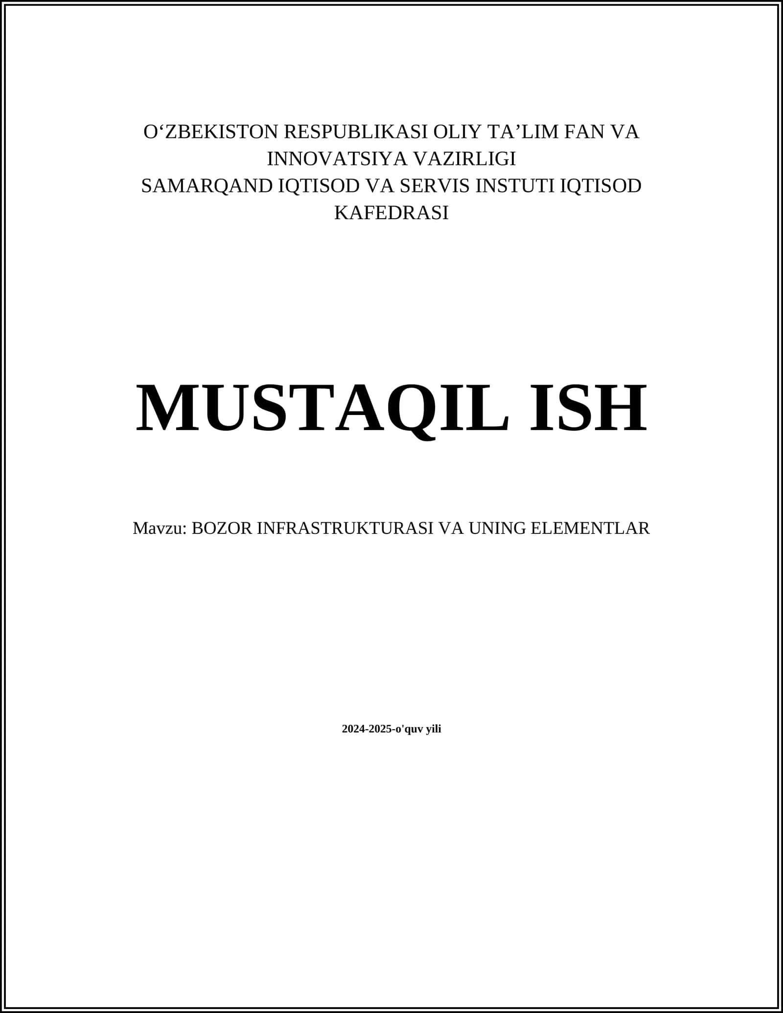 BOZOR INFRASTRUKTURASI VA UNING ELEMENTLAR 1