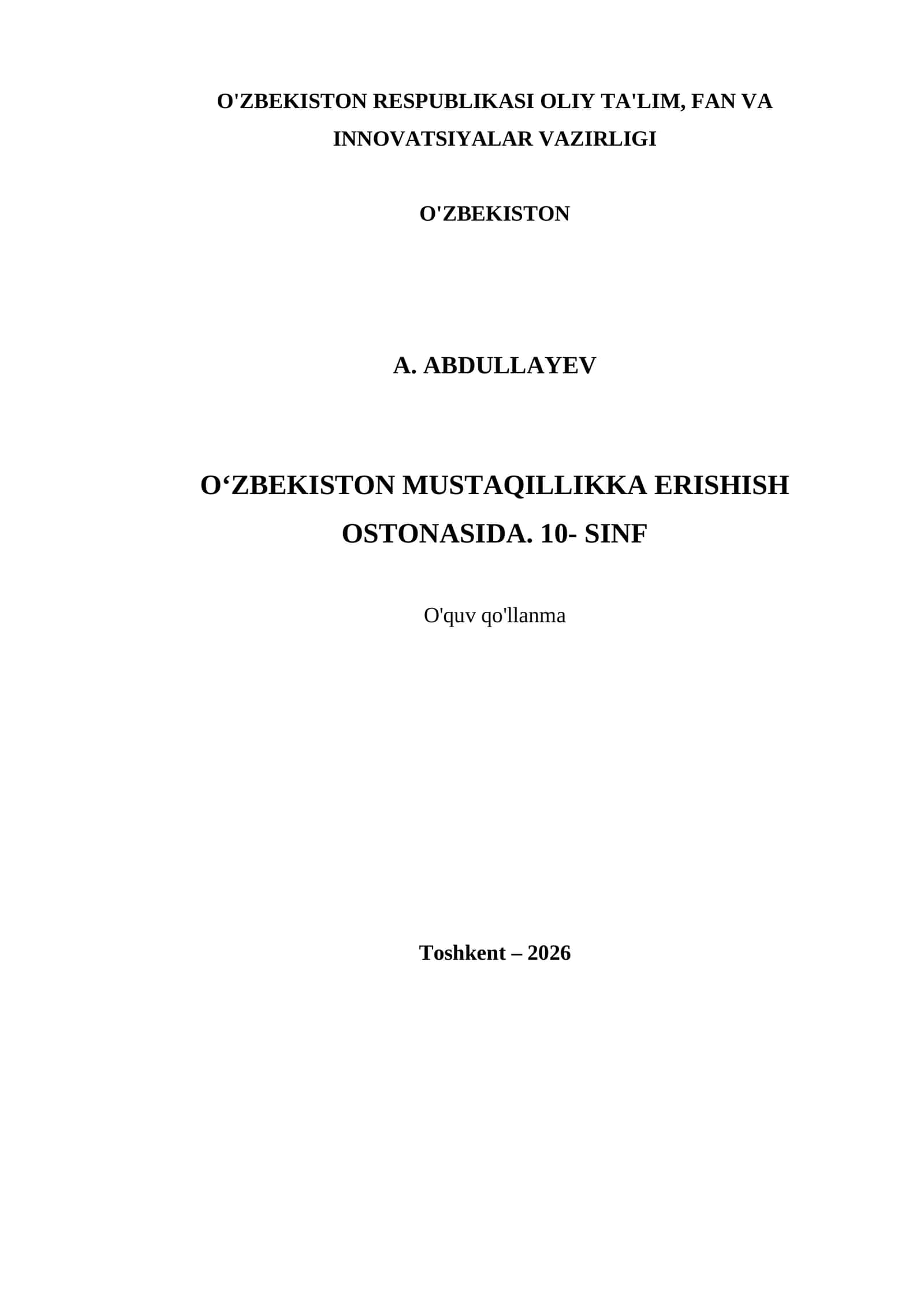 O‘ZBEKISTON MUSTAQILLIKKA ERISHISH OSTONASIDA. 10- SINF 1