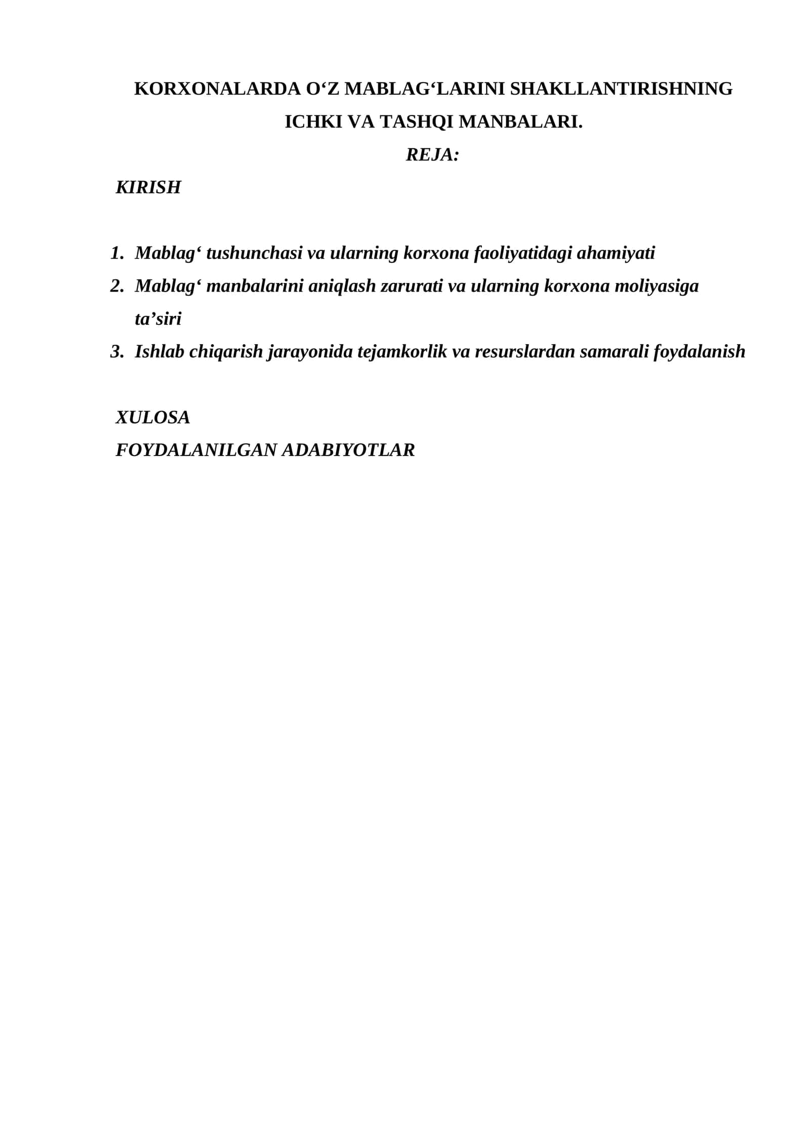 KORXONALARDA O‘Z MABLAG‘LARINI SHAKLLANTIRISHNING ICHKI VA TASHQI MANBALARI. 1