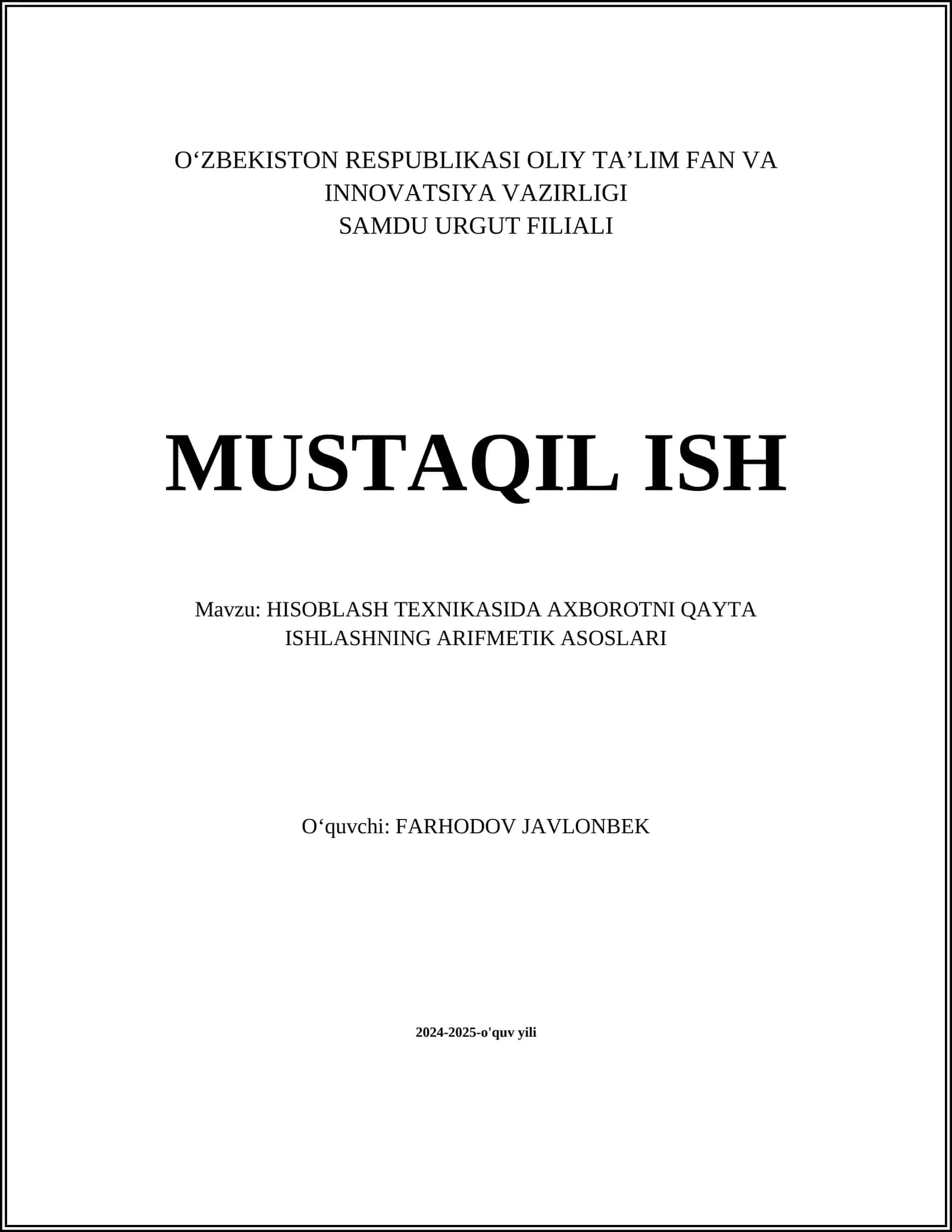 Kompyuter arifmetikasining asoslari 1