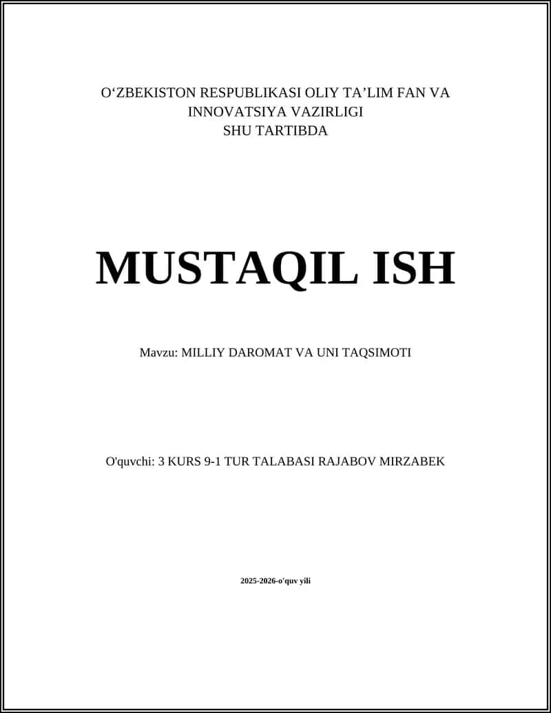 MILLIY DAROMAT VA UNI TAQSIMOTI 1