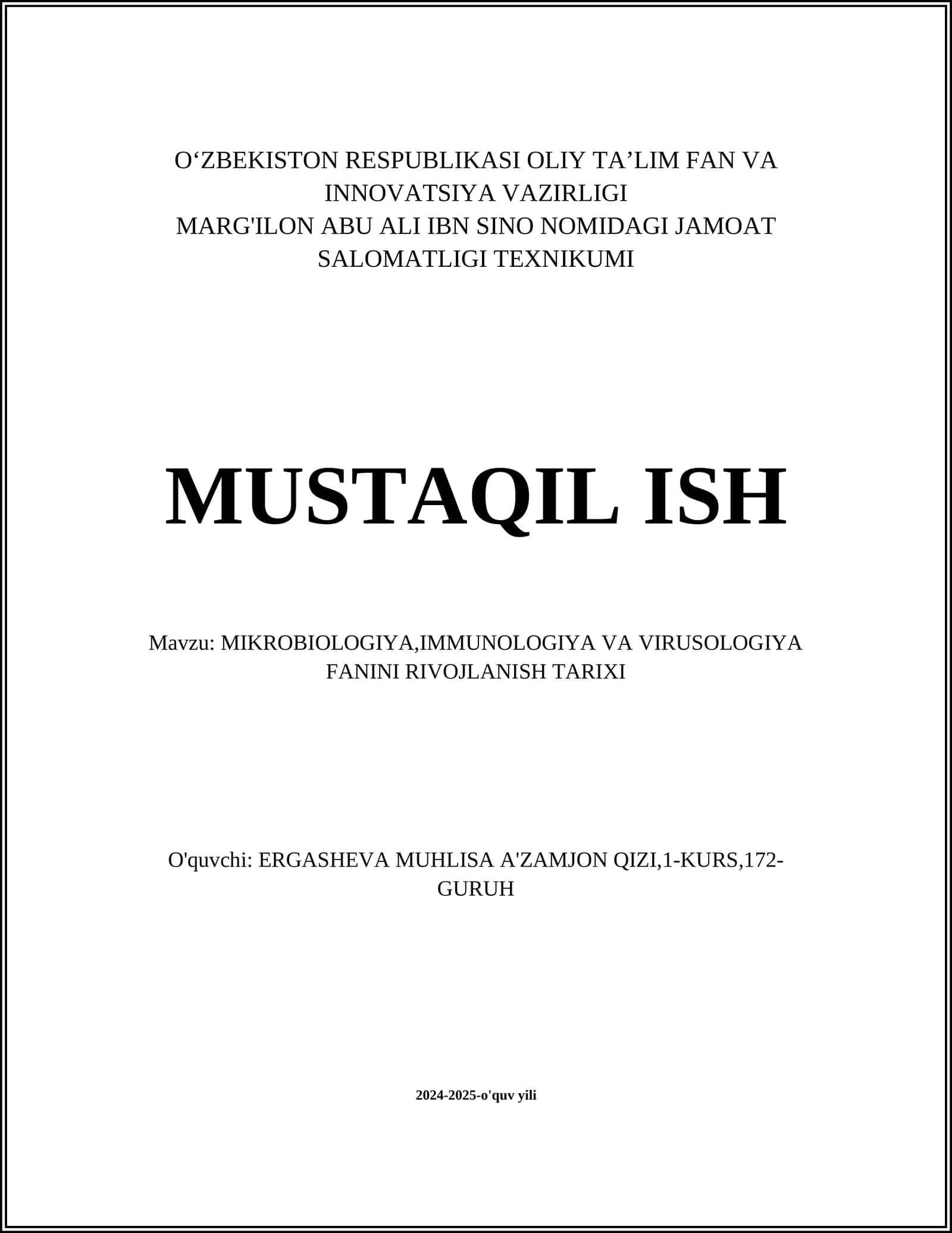 MIKROBIOLOGIYA,IMMUNOLOGIYA VA VIRUSOLOGIYA FANINI RIVOJLANISH TARIXI 1