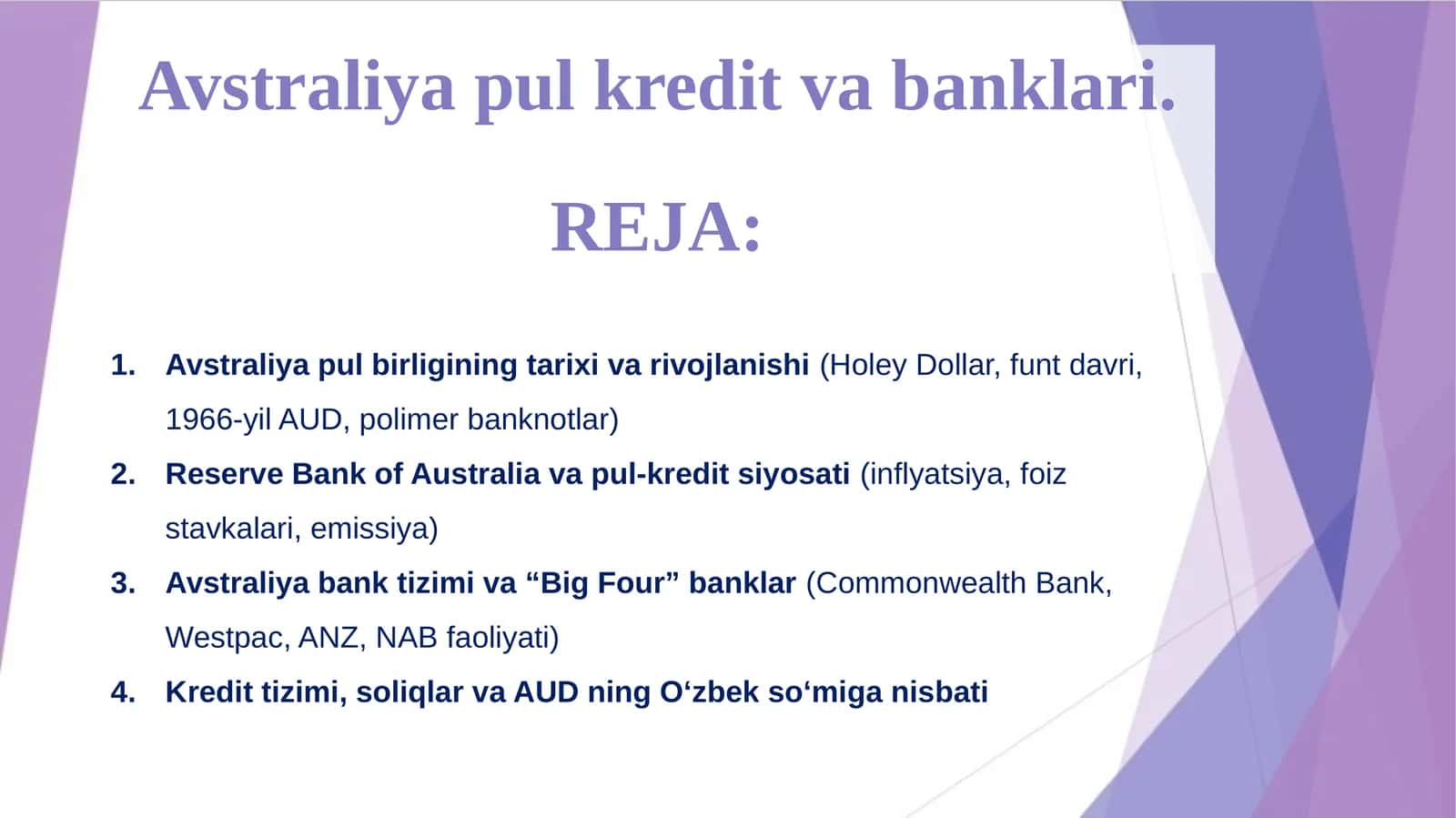 Avstraliya pul kredit va banklari. 1