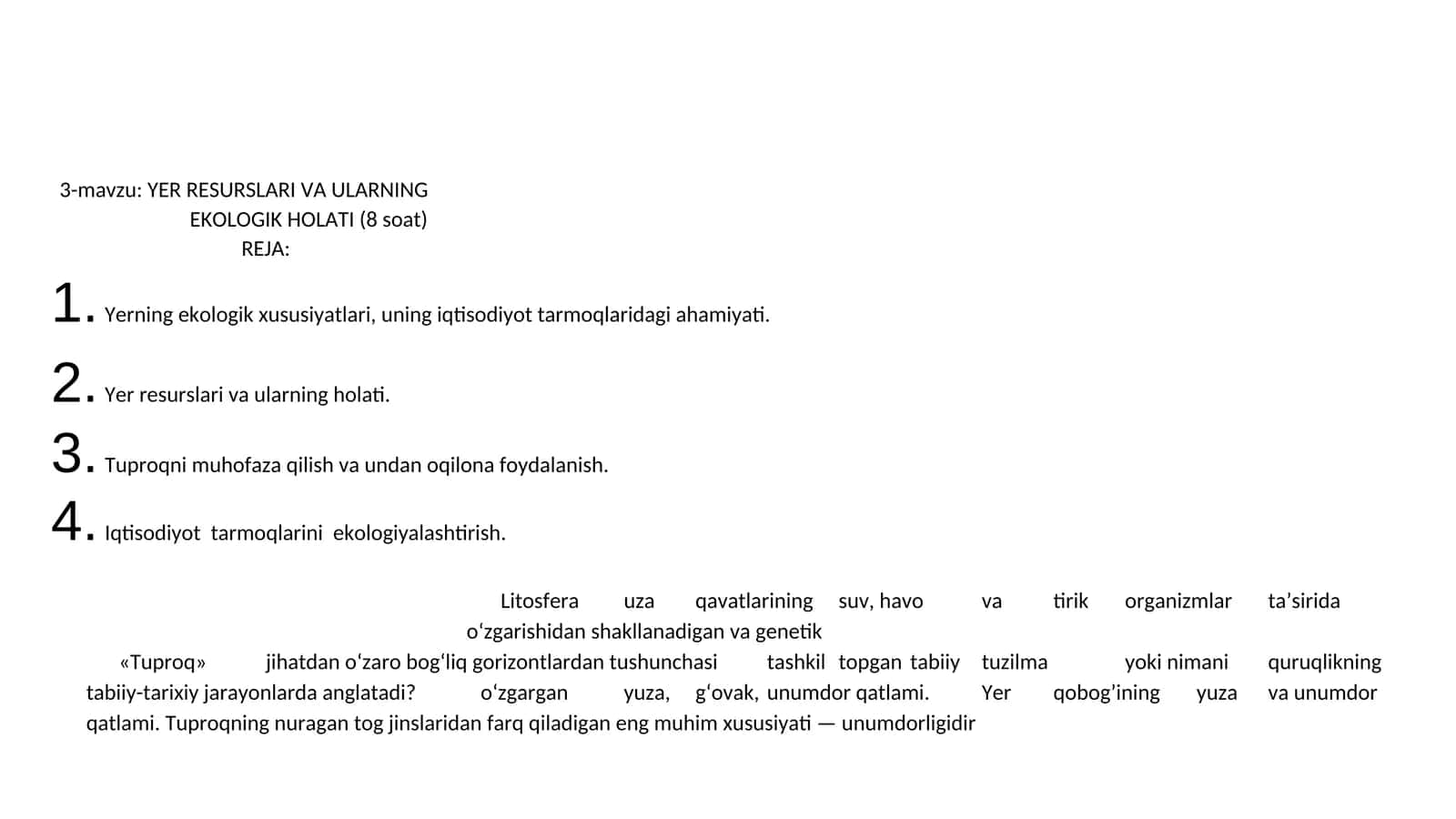 YER RESURSLARI VA ULARNING EKOLOGIK HOLATI 1