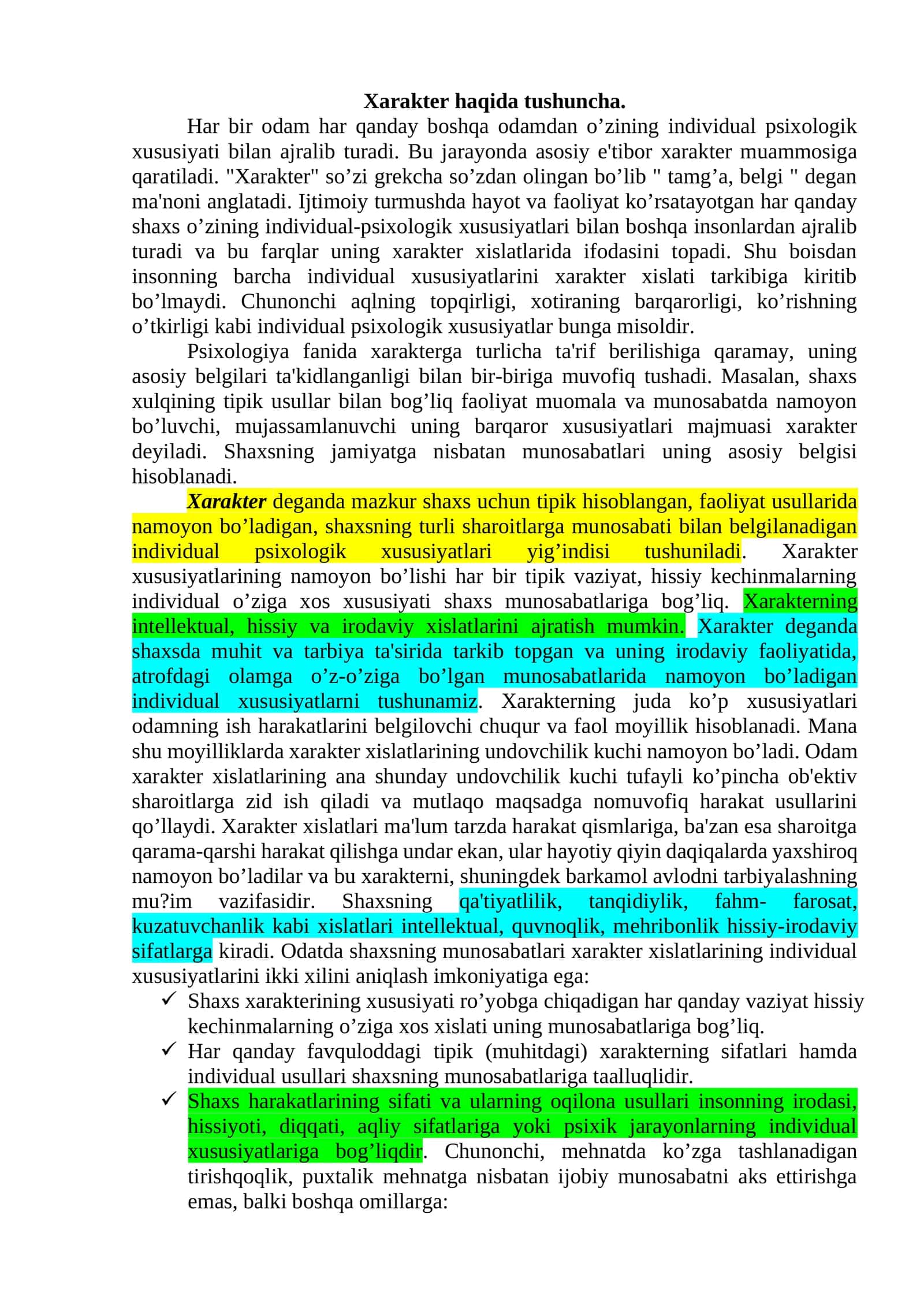 Xarakter haqida tushuncha 1