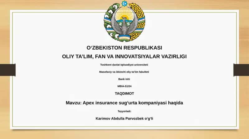 Apex insurance sugʻurta kompaniyasi haqida 1