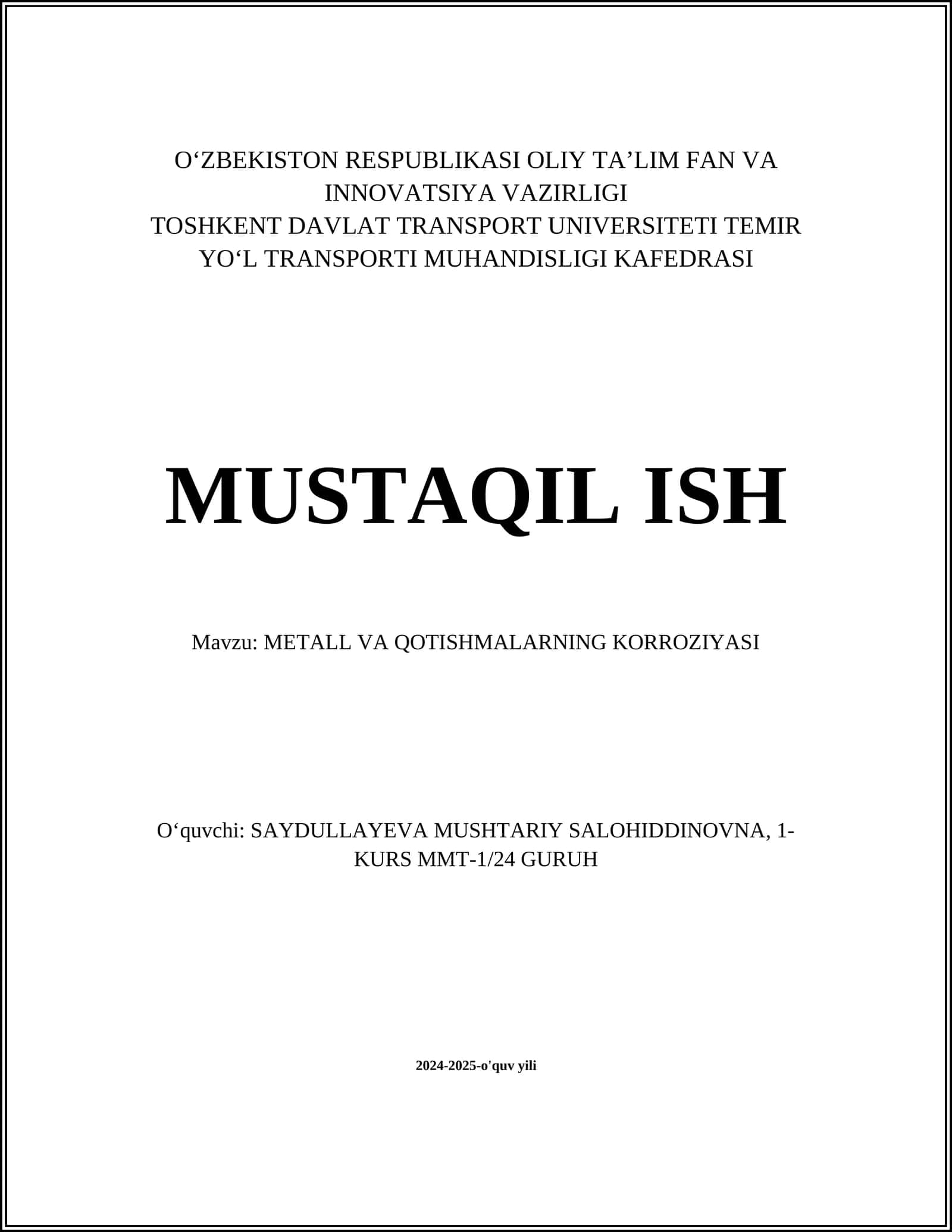 METALL VA QOTISHMALARNING KORROZIYASI 1