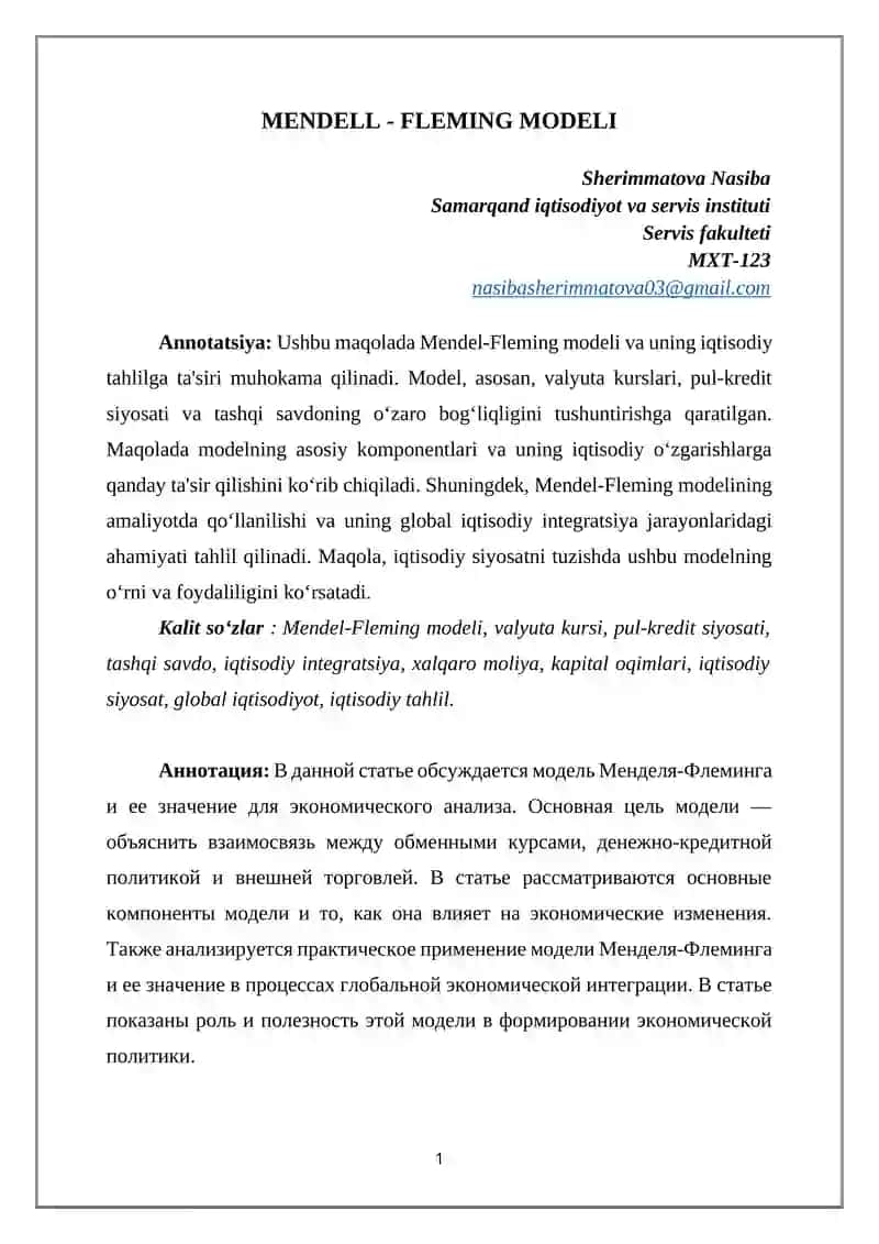 MENDELL - FLEMING MODELI