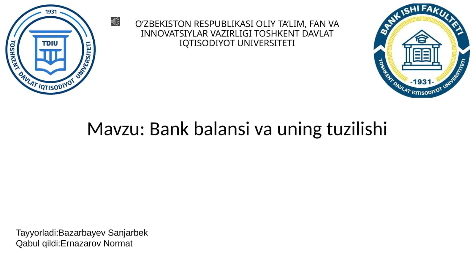 Bank balansi va uning tuzilishi 1