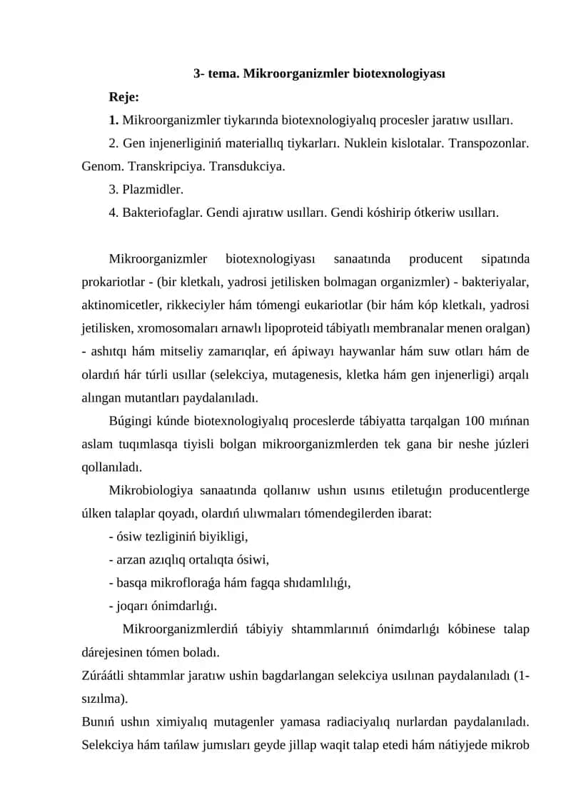 Mikroorganizmler Biotexnologiyasi 1