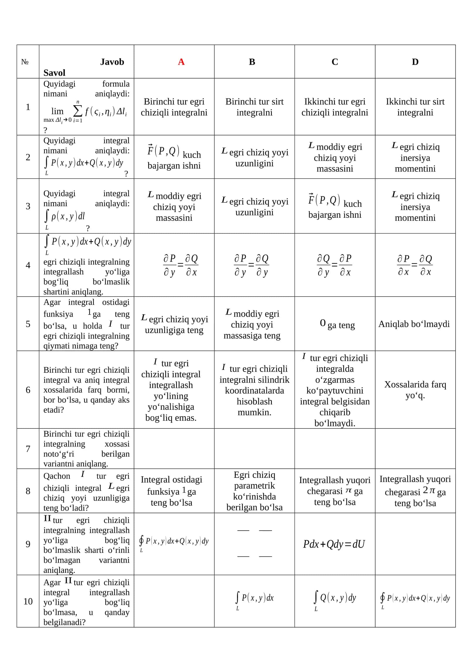 Birinchi tur egri chiziqli integral 1