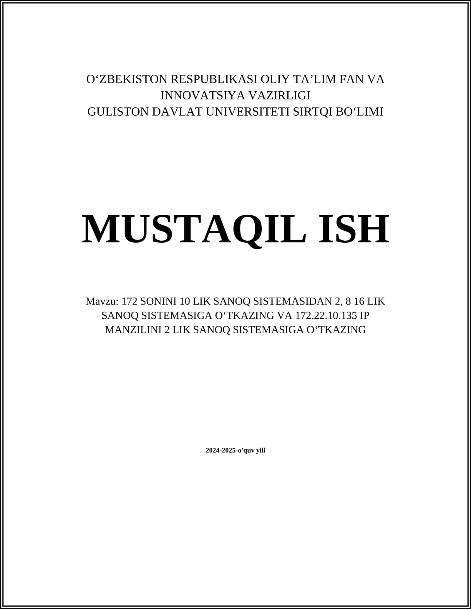 172 sonini 2 lik sanoq sistemasiga o‘tkazish 1
