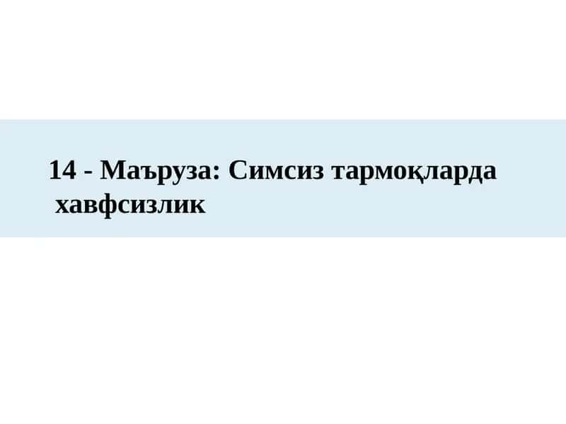 14 -Маъруза:Симсизтармоқлардахавфсизлик 1