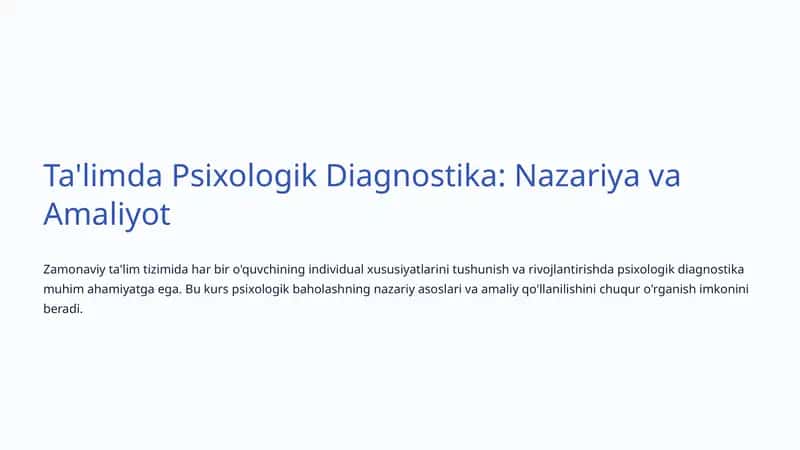 Psixologik Diagnostika: Nazariya va Amaliyot 1