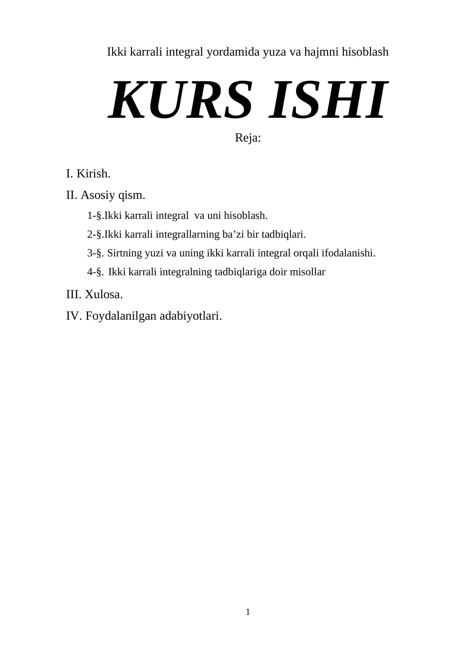 Ikki karrali integral yordamida yuza va hajmni hisoblash 1