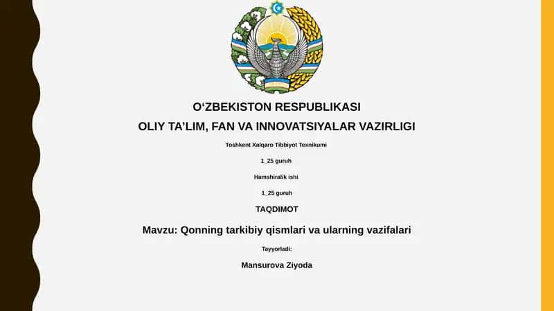 Qonning tarkibiy qismlari va ularning vazifalari 1