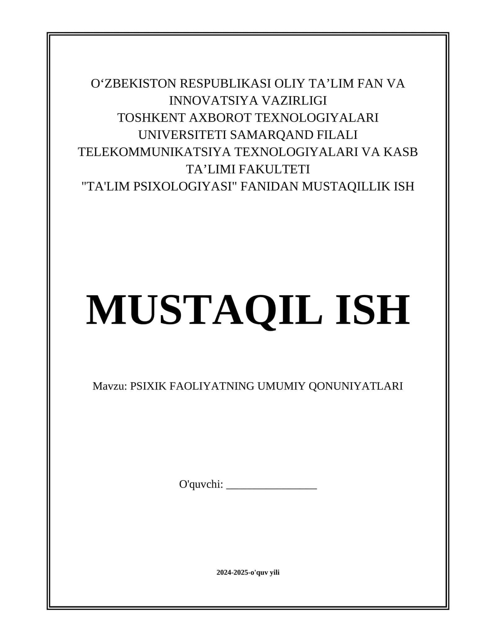 PSIXIK FAOLIYATNING UMUMIY QONUNIYATLARI 1