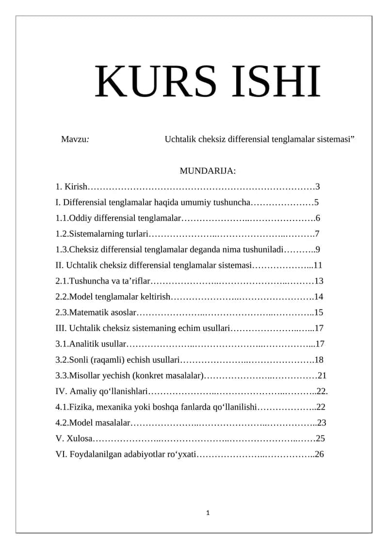 Uchtalik cheksiz differensial tenglamalar sistemasi 1