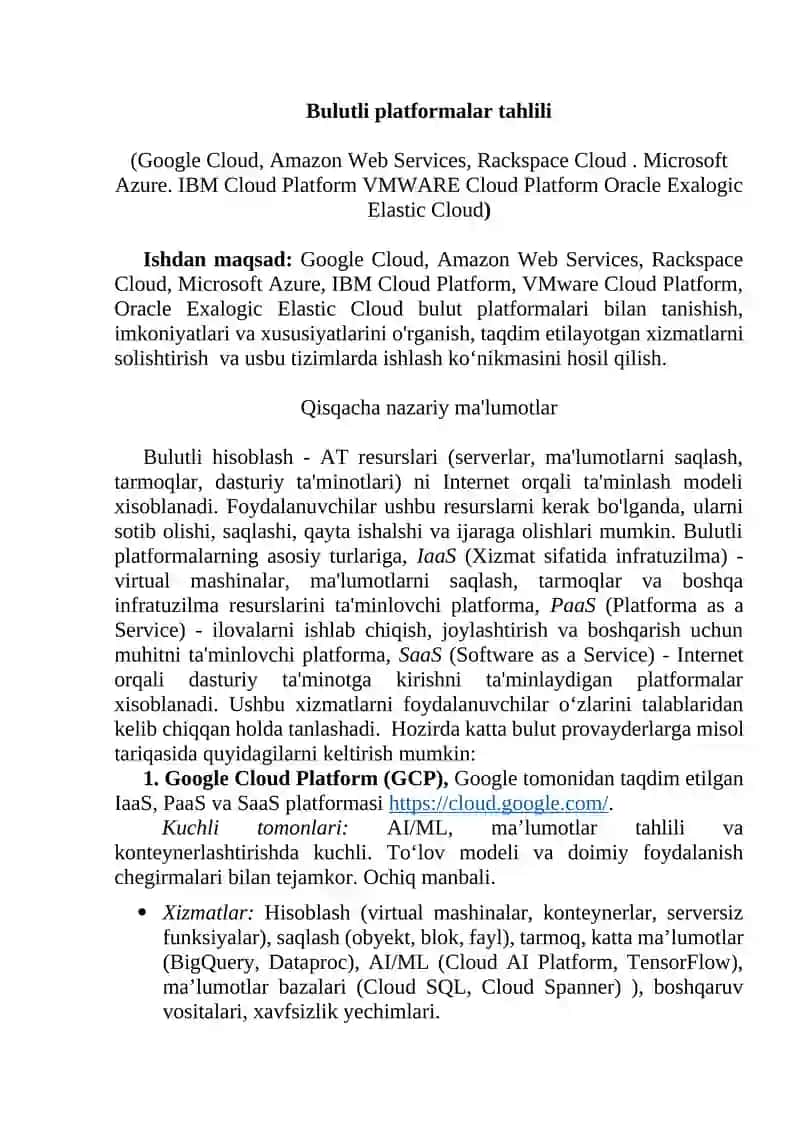 Bulutli platformalar tahlili