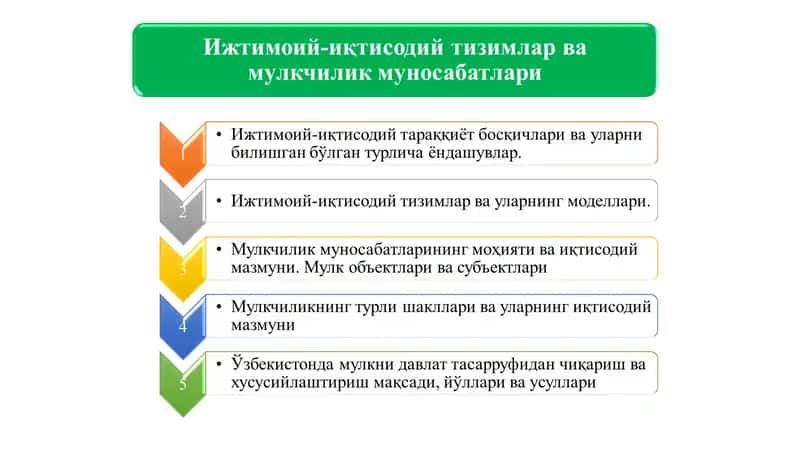 Ижтимоий-иқтисодий тизимлар ва мулкчилик муносабатлари. 1