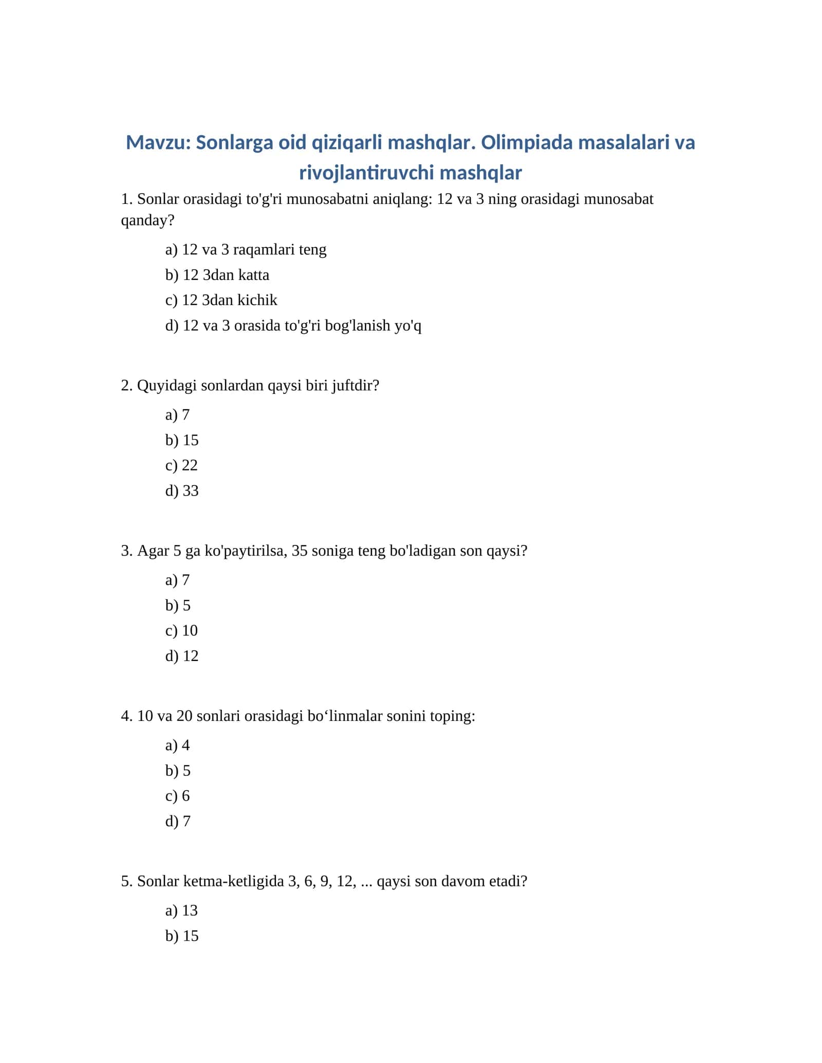 Sonlarga oid qiziqarli mashqlar 1