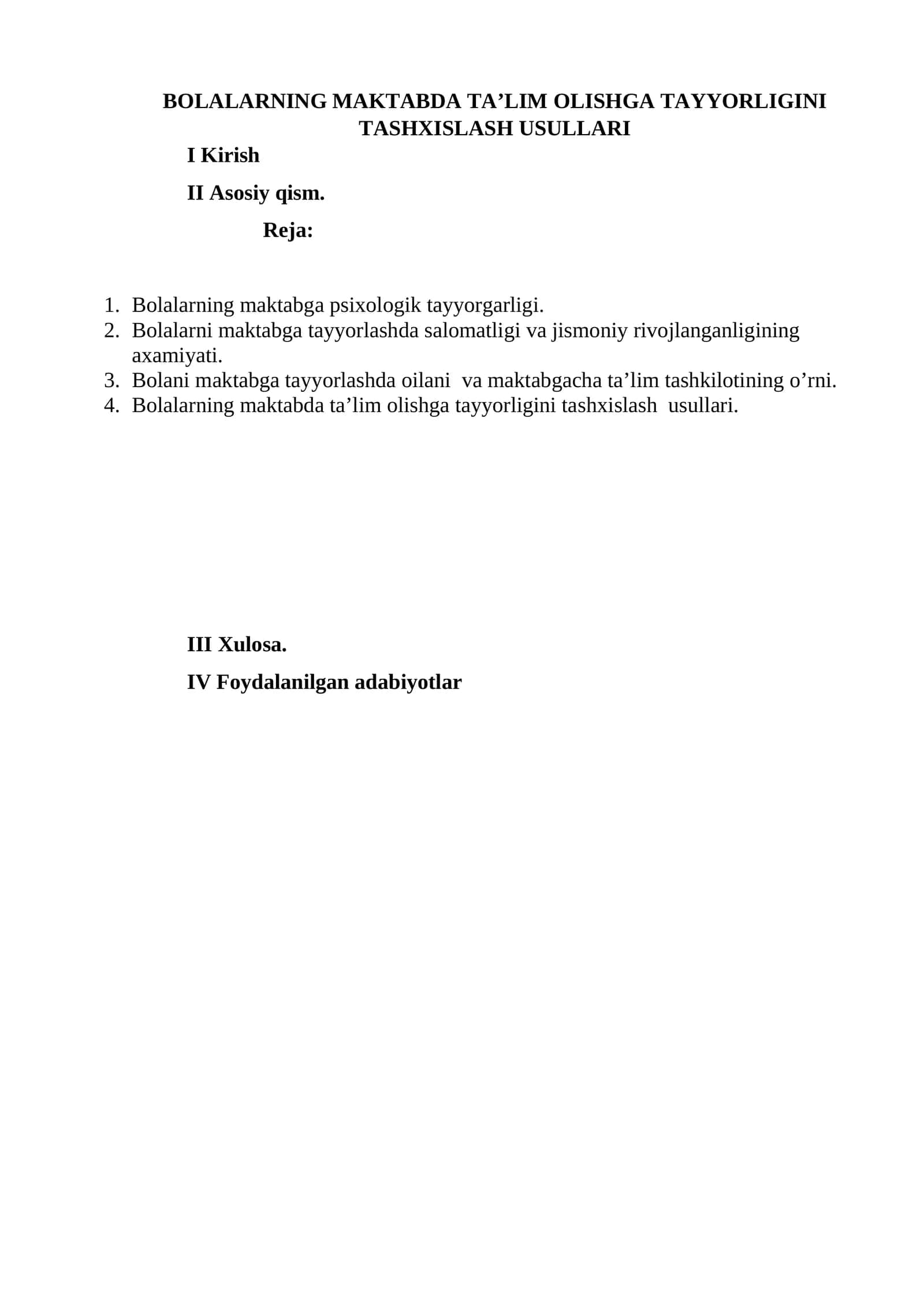 BOLALARNING MAKTABDA TA’LIM OLISHGA TAYYORLIGINI TASHXISLASH USULLARI 1