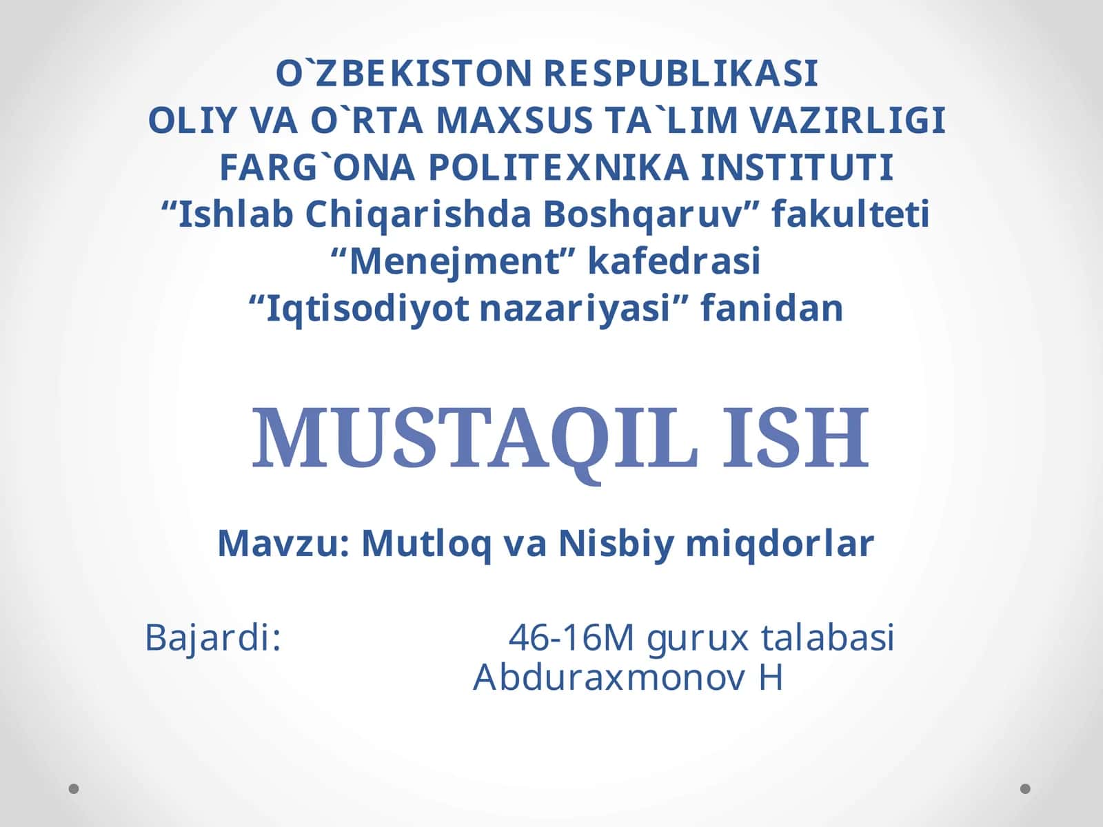 Mutloq va Nisbiy miqdorlar 1