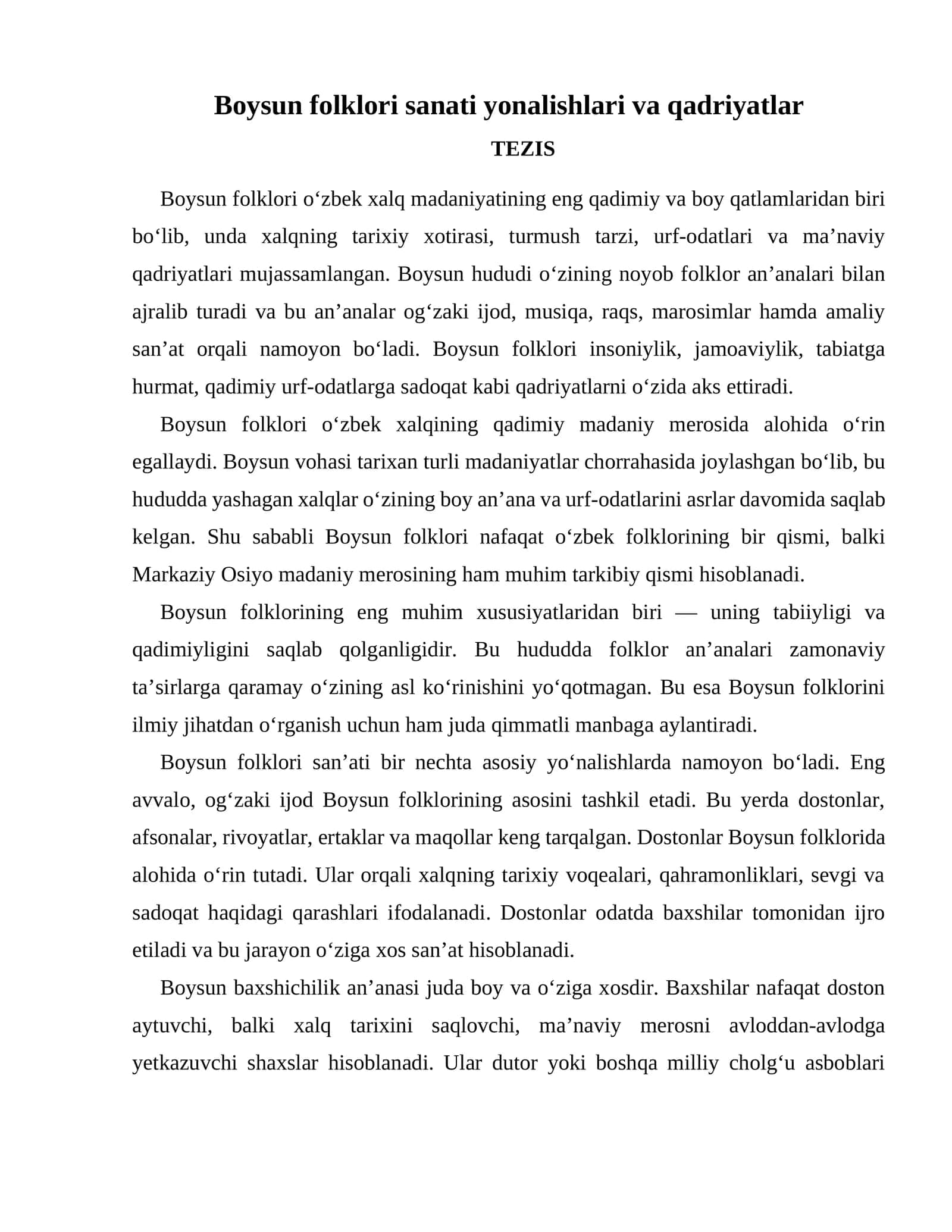 Boysun folklori sanati yonalishlari va qadriyatlar 1