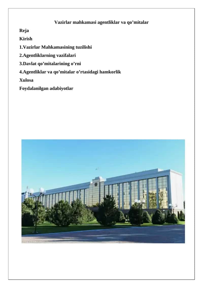 Vazirlar Mahkamasi agentliklar va qo’mitalar 1