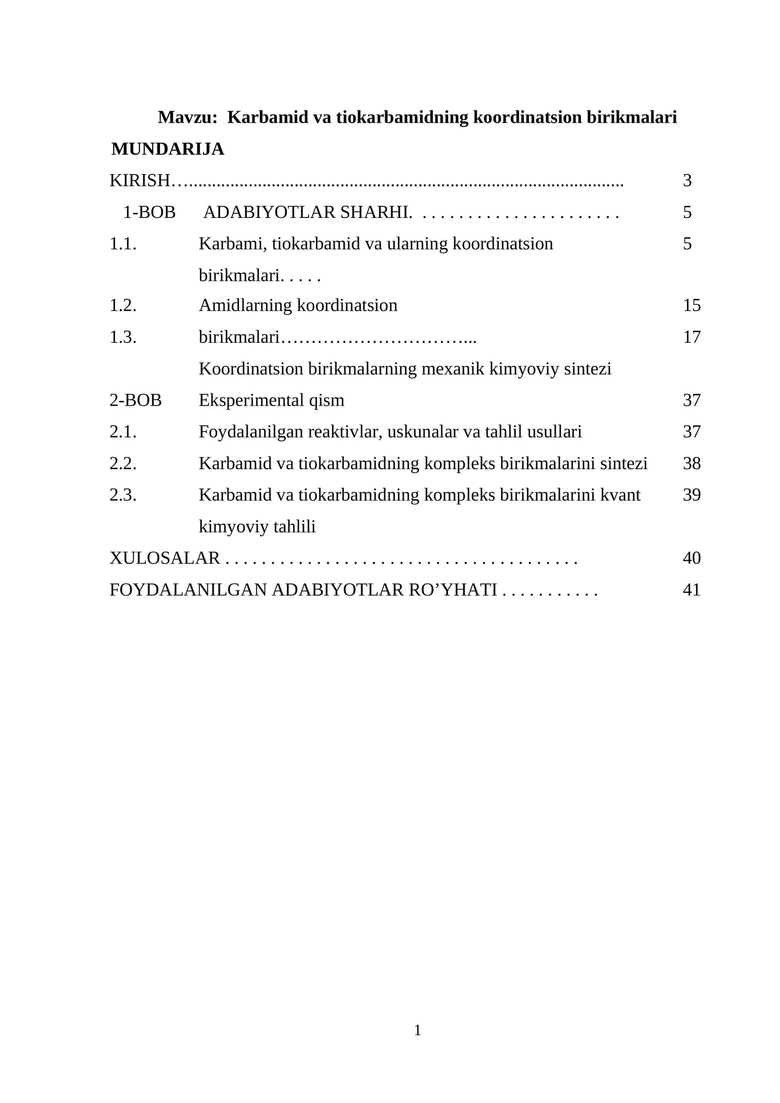 Karbamid va tiokarbamidning koordinatsion birikmalari 1