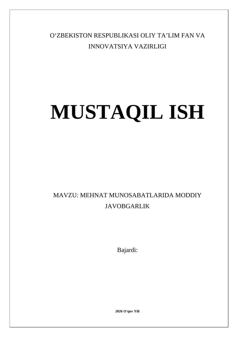 MEHNAT MUNOSABATLARIDA MODDIY JAVOBGARLIK 1
