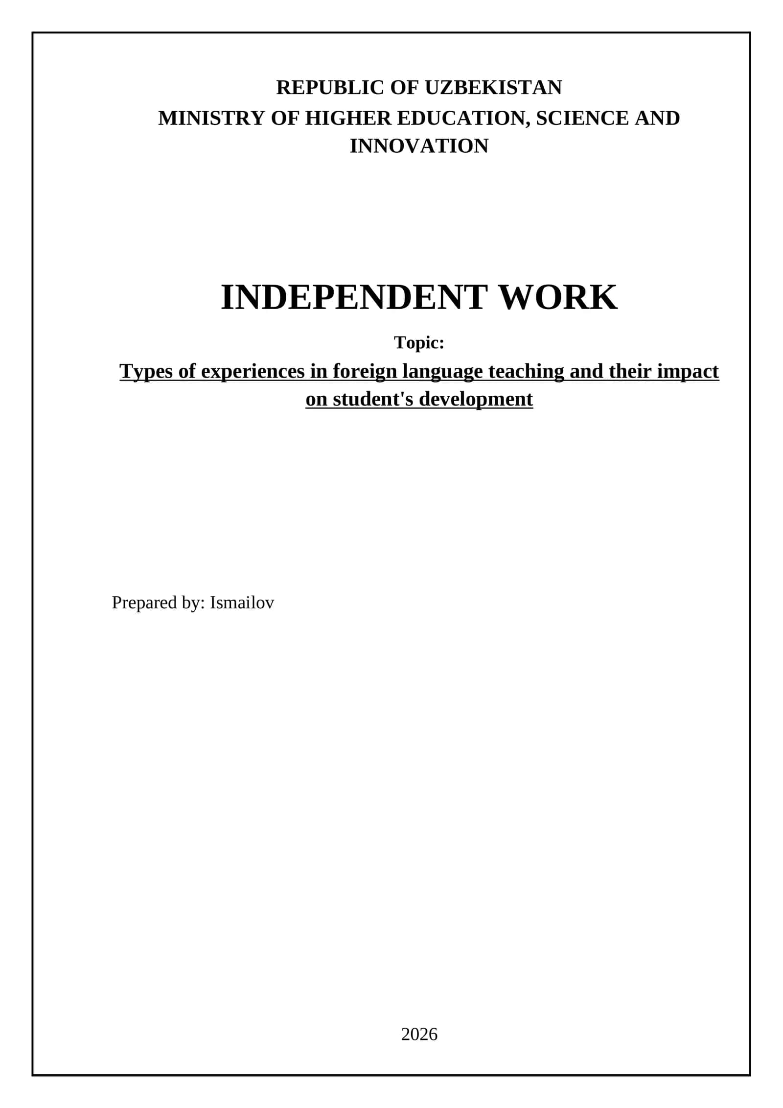 Types of experiences in foreign language teaching and their impact on student's development 1