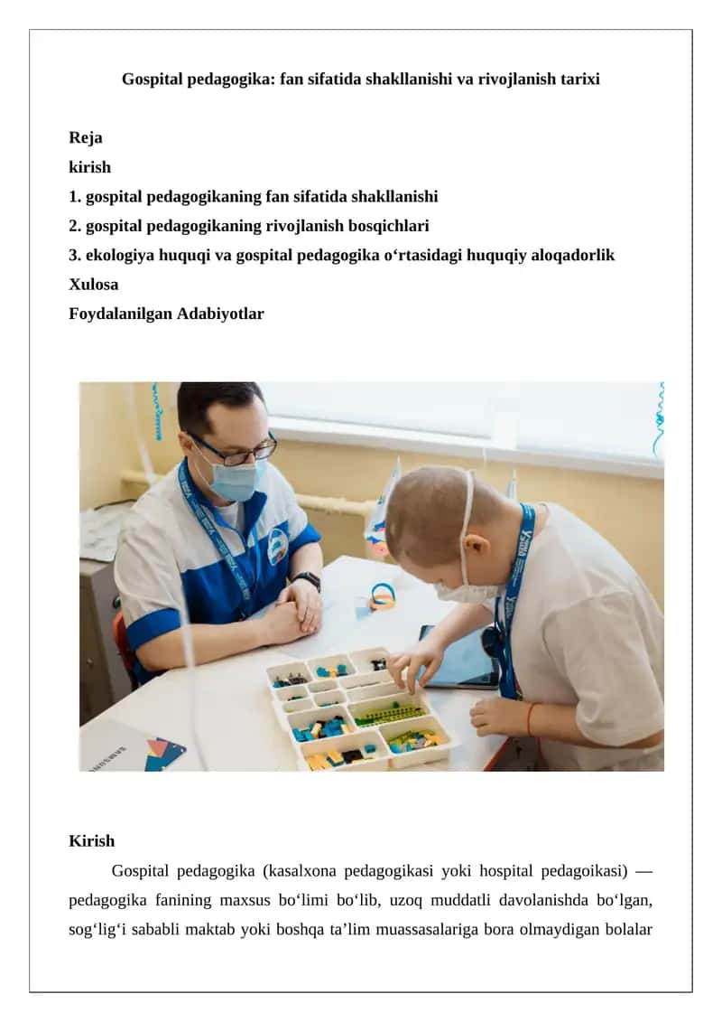 Gospital pedagogika: fan sifatida shakllanishi va rivojlanish tarixi 1