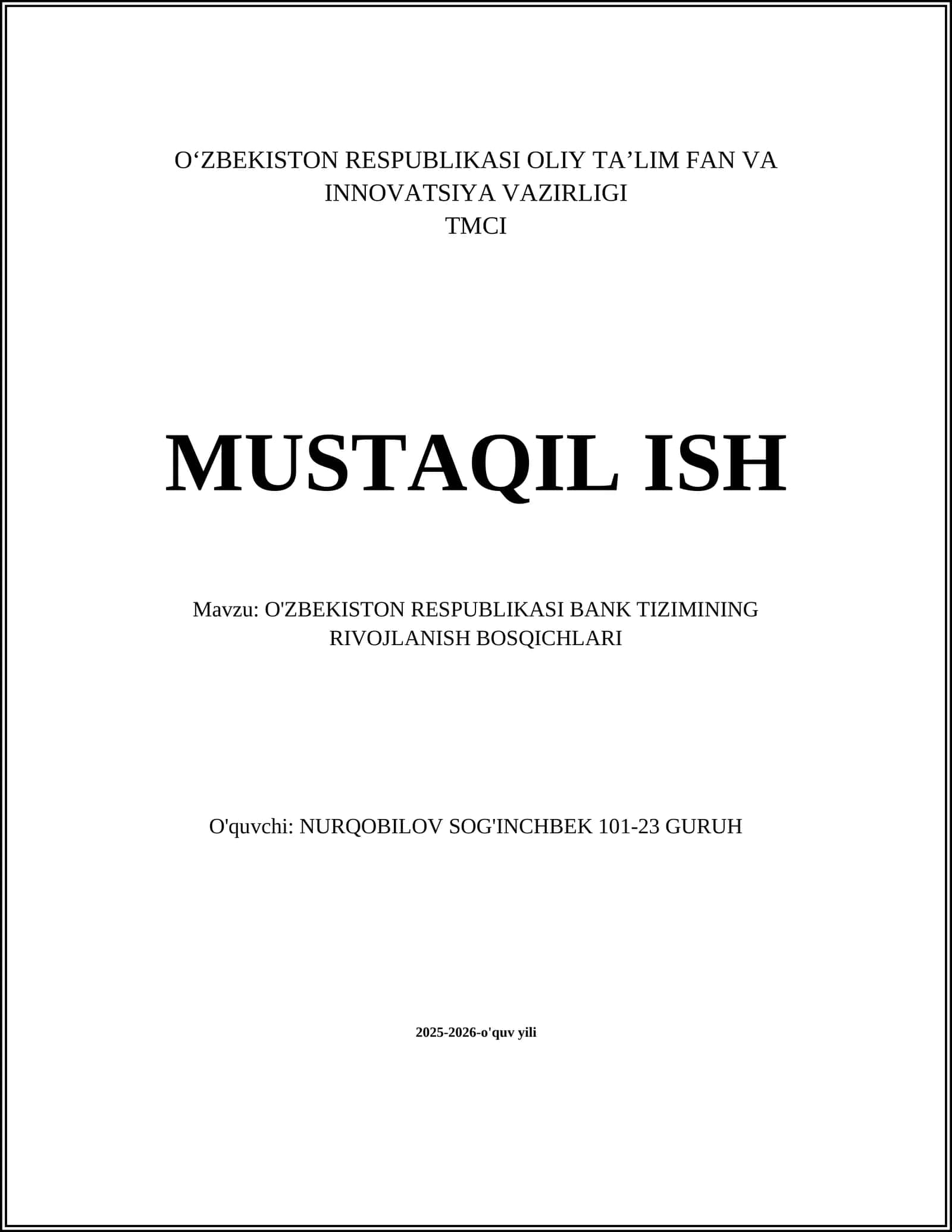 O'ZBEKISTON RESPUBLIKASI BANK TIZIMINING RIVOJLANISH BOSQICHLARI 1
