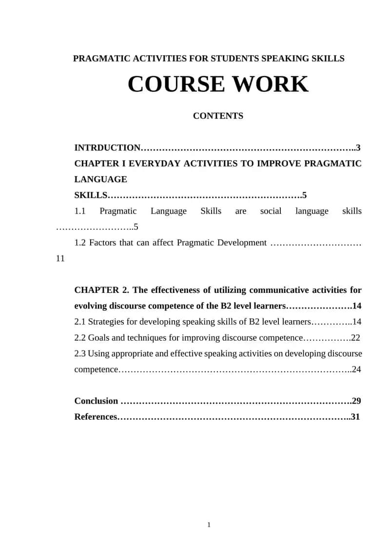 Pragmatic Activities for Students Speaking Skills 1