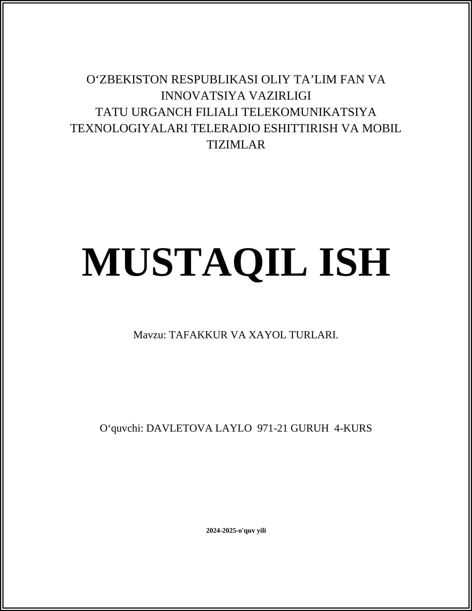 TAFAKKUR VA XAYOL TURLARI 1
