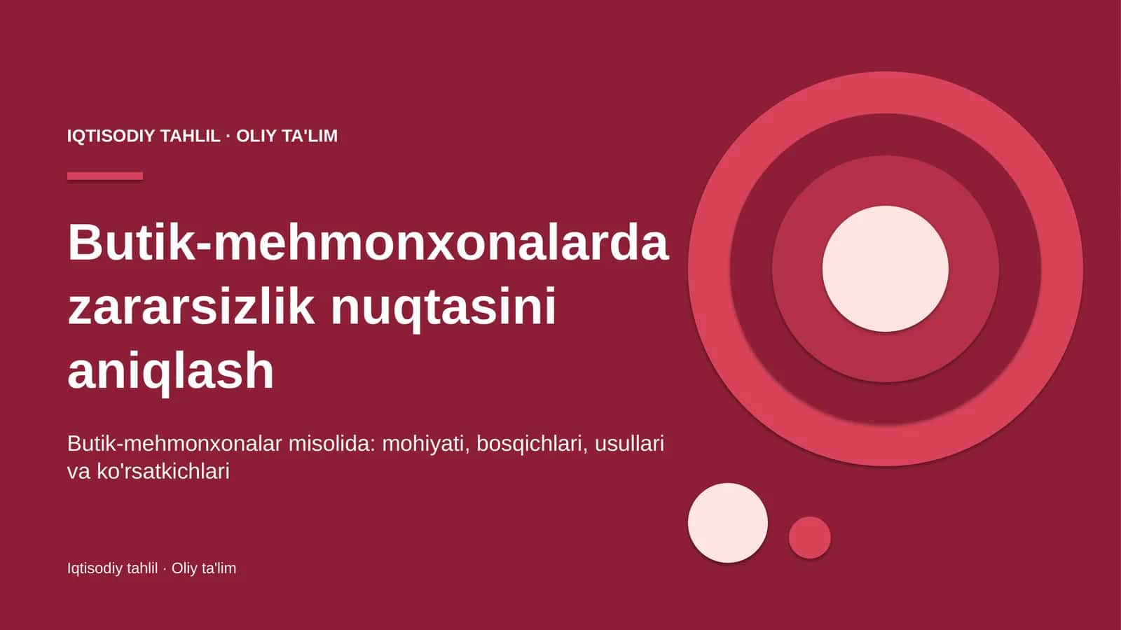 Butik-mehmonxonalarda zararsizlik nuqtasini aniqlash 1