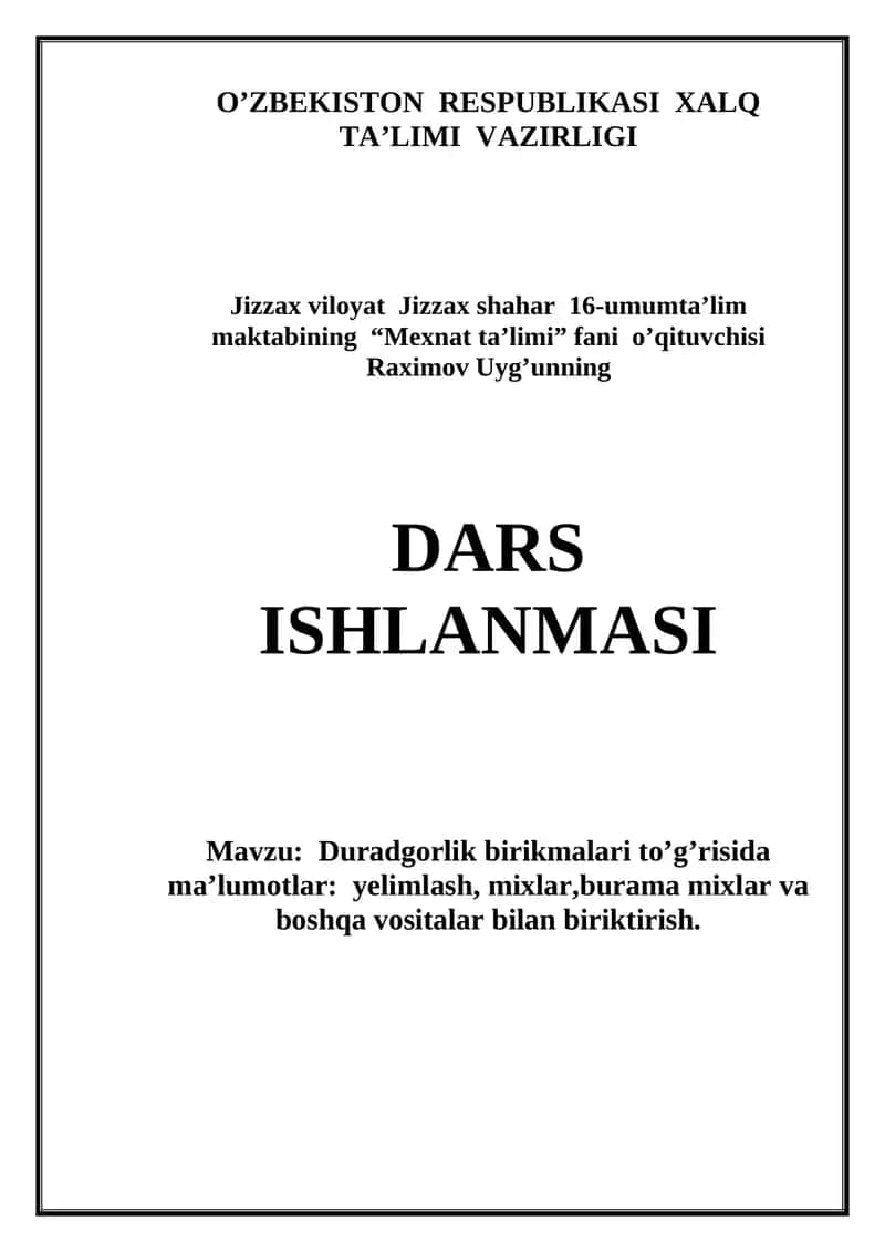 Duradgorlik birikmalari to’g’risida ma’lumotlar 1