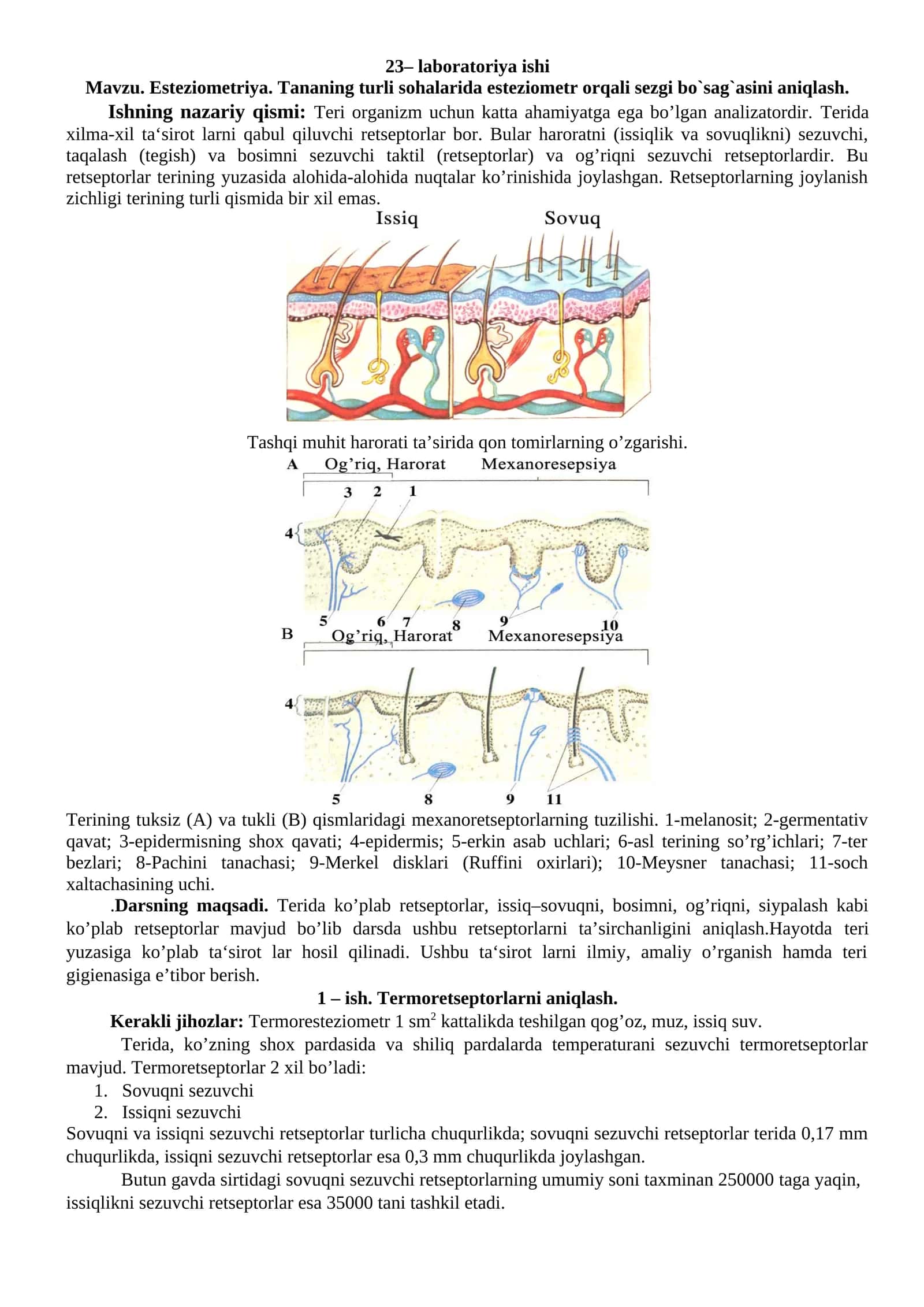 Esteziometriya laboratoriya ishi 1